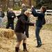 Market operator Burton Hoey (right) looks on as attorneys and officials evaluate the straw maze at Jenny's Market near Dexter on Friday. Hoey says he's had the attraction for at least 15 years and the township has never objected  to it before. Daniel Brenner I AnnArbor.com